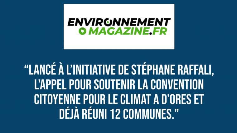 Environnement Magazine : Des communes lancent un appel pour soutenir la Convention citoyenne pour le climat